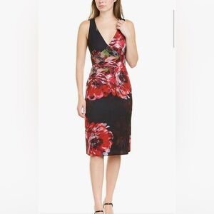 Trina Turk Red and Black Floral Midi Dress